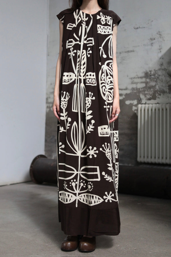 INTO THE EAST 25 Autumn/Winter Silk Totem Pleated Dress ITE-E1DGSS013CF21DS-KA Brown